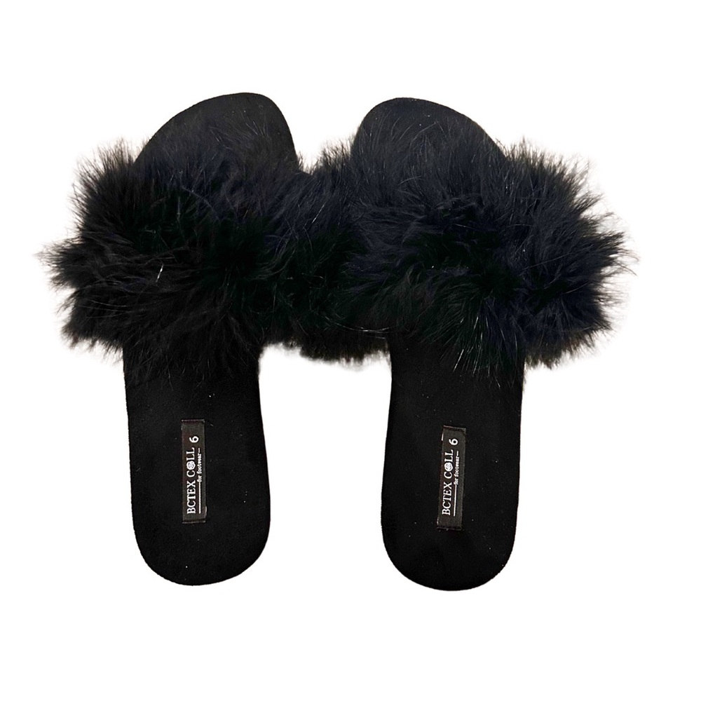 Fuzzy Black Slide Sandals